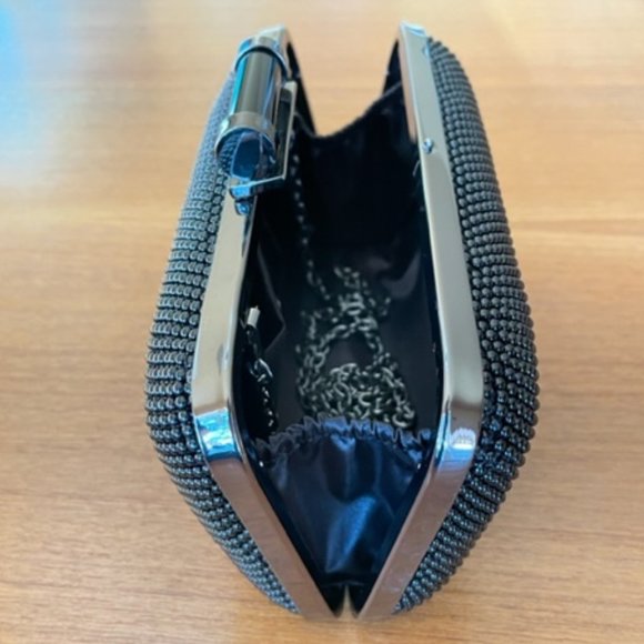 Vintage JESSICA McCLINTOCK BLACK EVENING CLUTCH Opt. Chain, Prom Party Cocktail - Picture 3 of 12